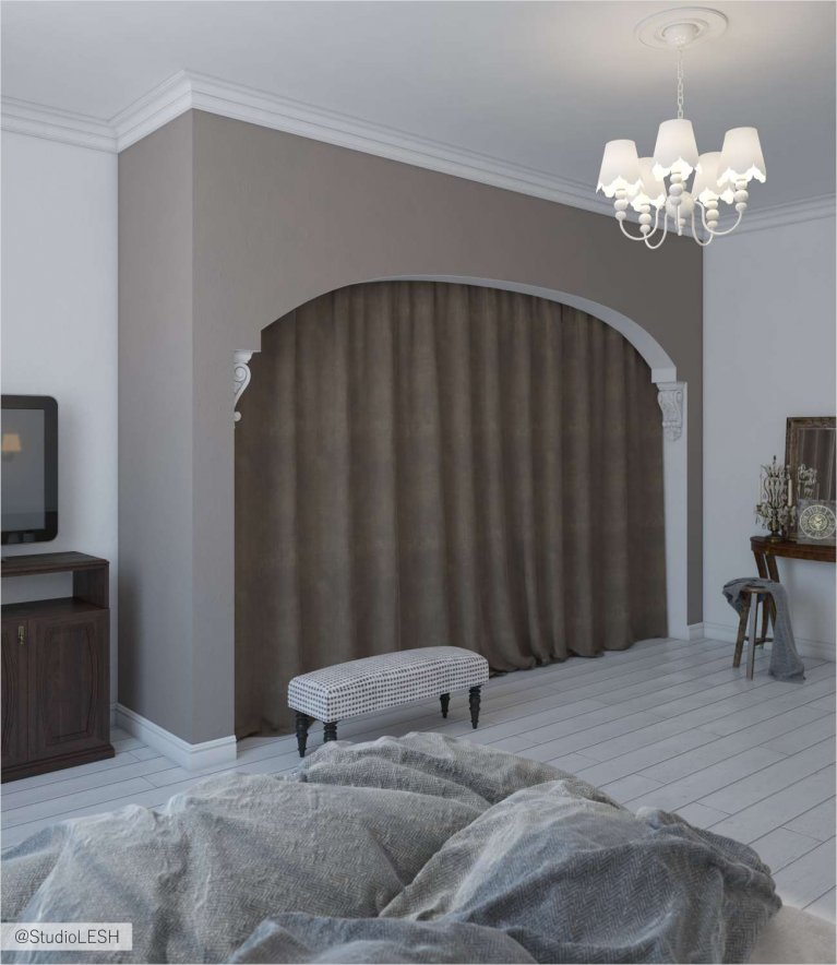 Оформление спальной комнаты в коттедже 