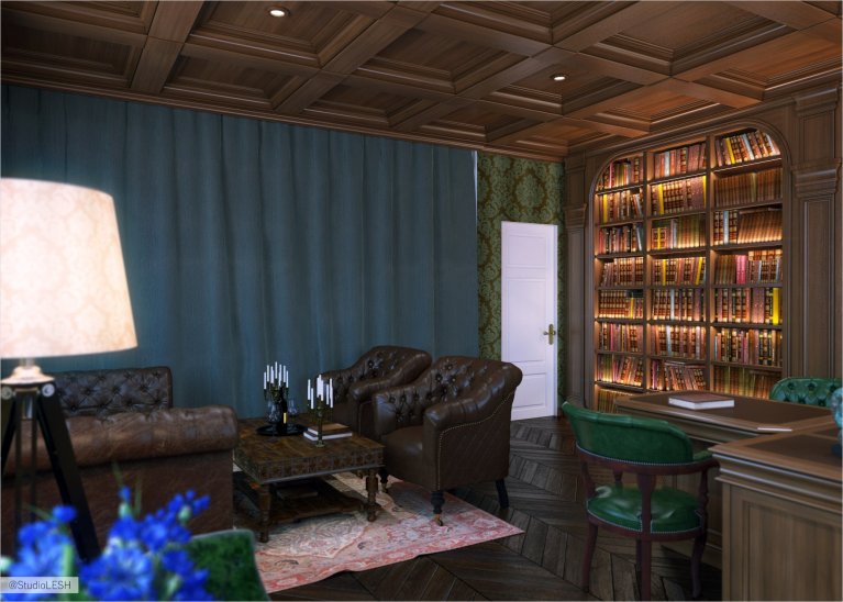 Интерьер кабинета в коттедже