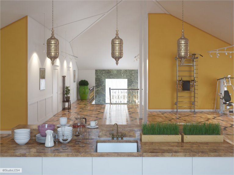 Дизайн интерьера лестничной площадки