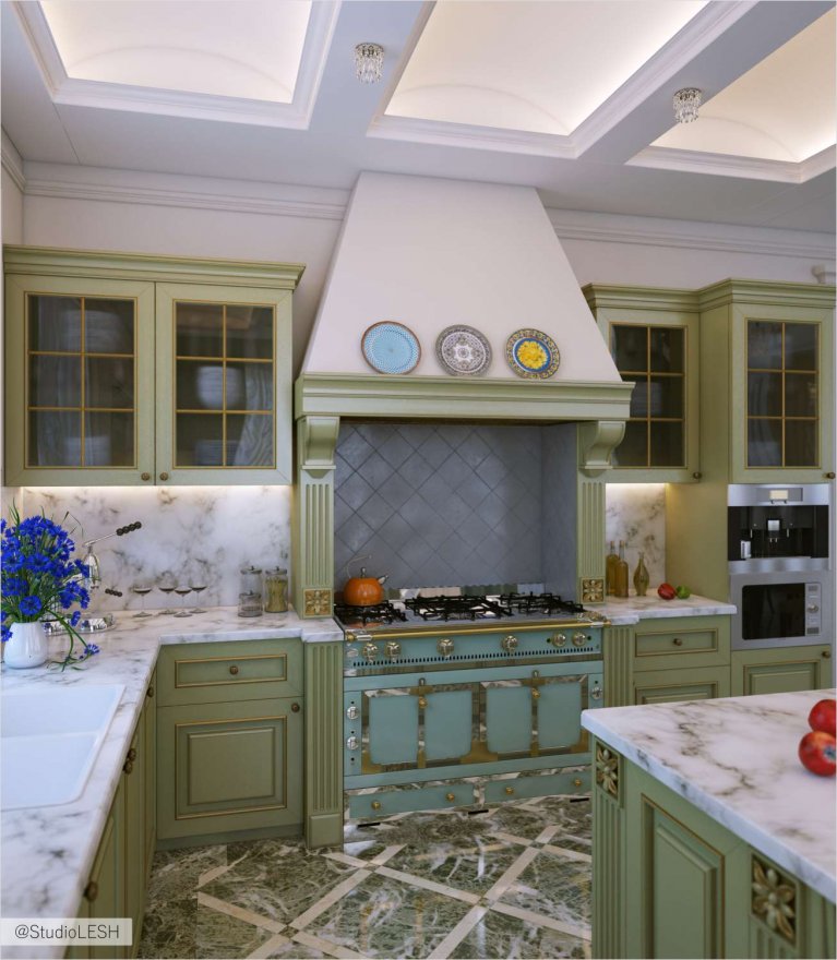 Дизайн интерьера кухни в загородном доме