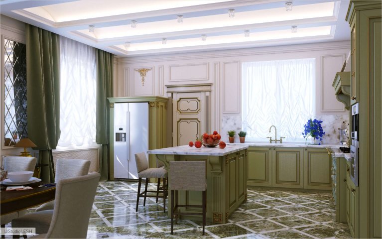 Дизайн интерьера кухни в коттедже