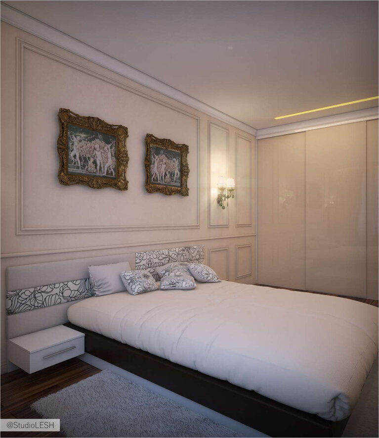 Дизайн проект в спальне, кровать 