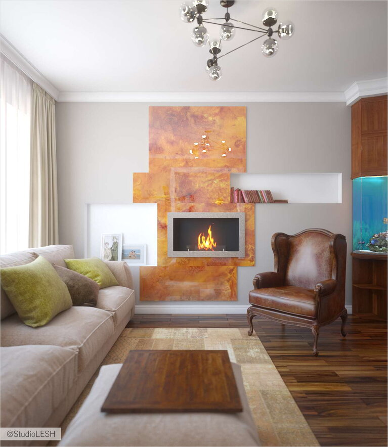 Дизайн интерьера квартиры камин