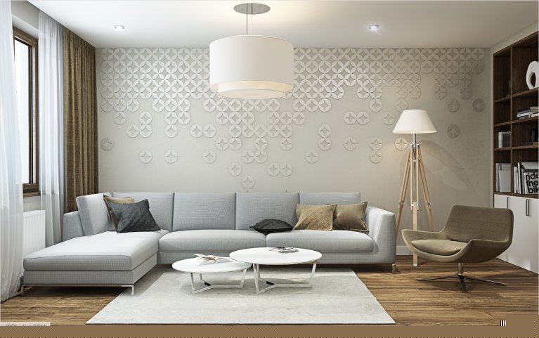 Дизайн проект гостиной комнаты в постельных тоннах