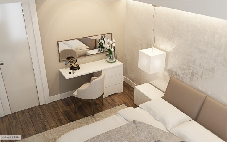 Дизайн проект спальни, прикроватная тумба, будуар 