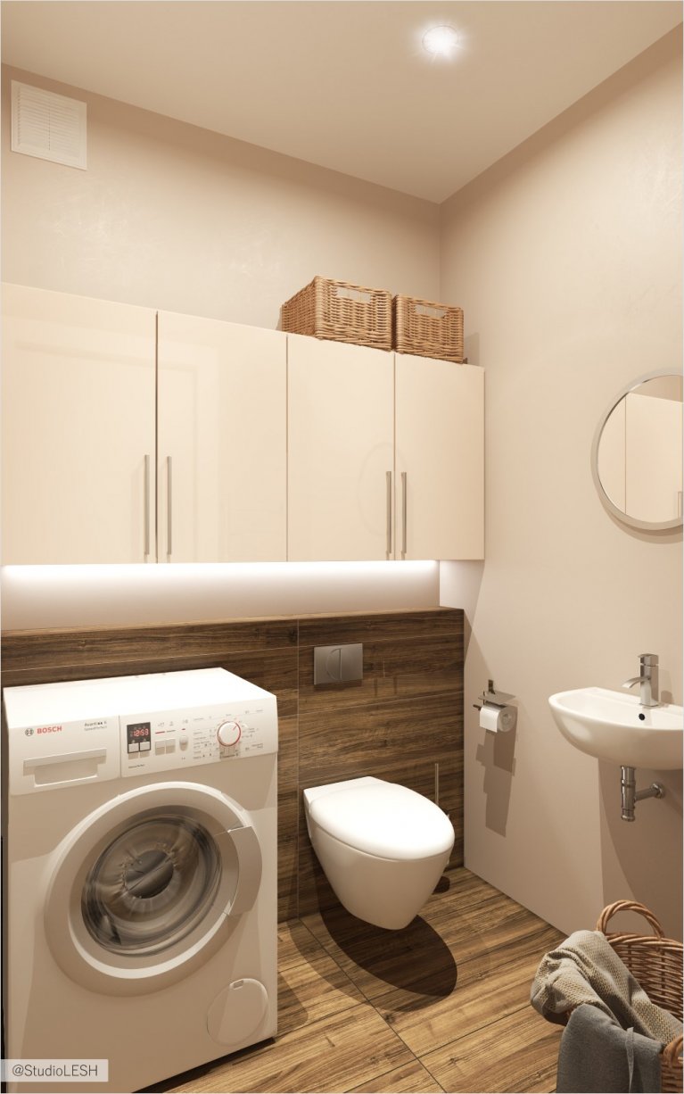 Дизайн интерьера санузла со стиральной машинкой 