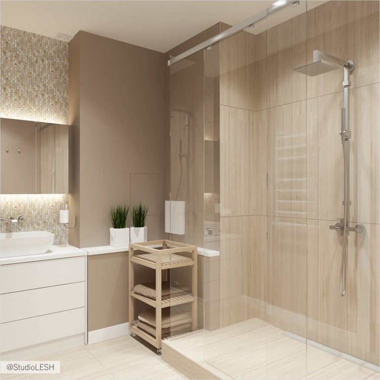 Дизайн интерьера ванной комнаты, душевая 