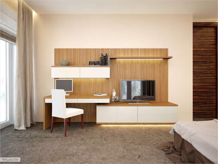 Дизайн интерьера спальни, будуар - рабочее место 