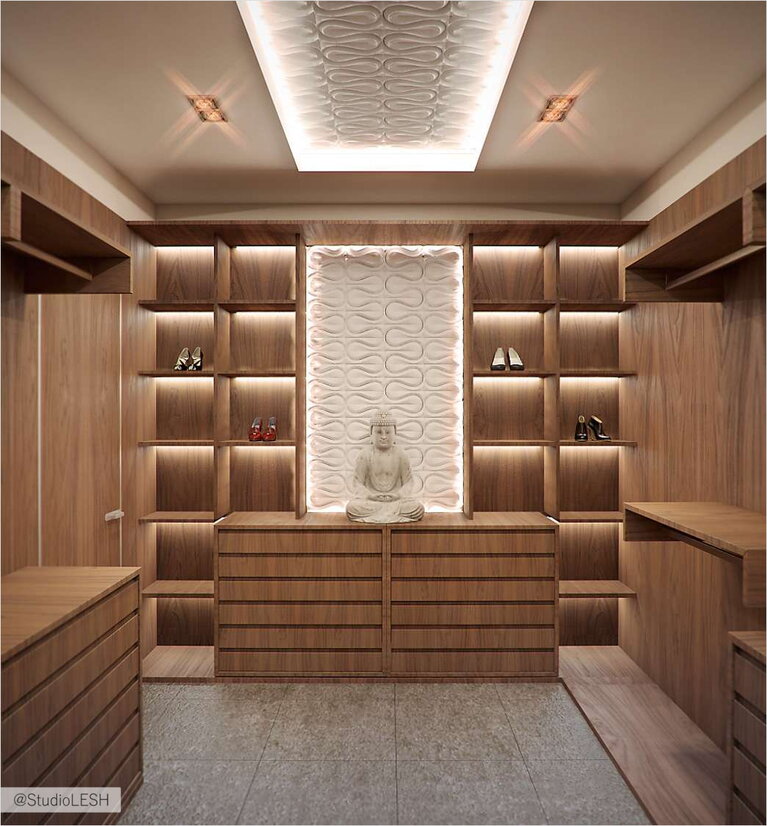 Дизайн интерьера гардероба, шкафы для шарфов 