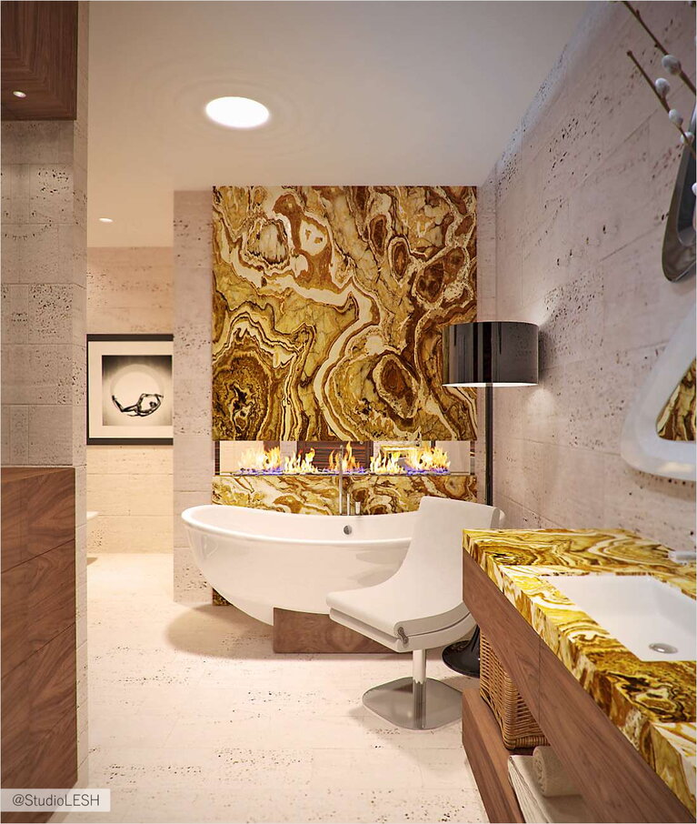 Дизайн интерьера ванной комнаты, оникс