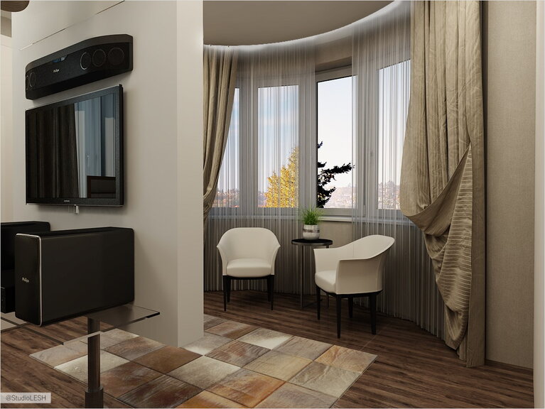 Балкон в спальной комнате, дизайн проект