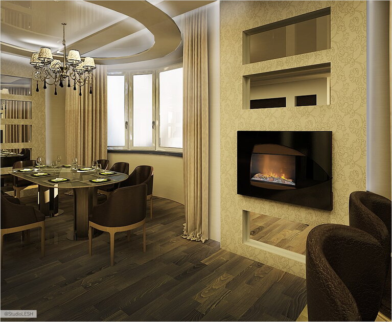 Камин в гостиной комнате, дизайн интерьера