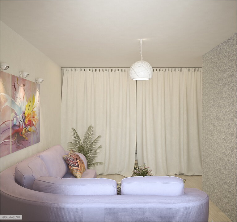 Дизайн интерьера гостиной, шторы для кровати 