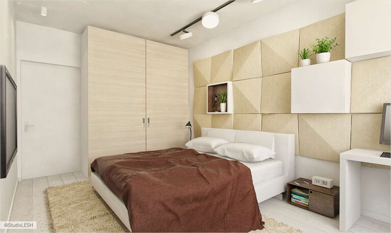 Дизайн проект кровати с мягким изголовьем