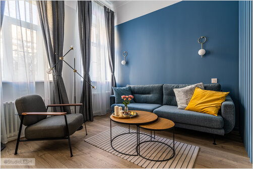 Interior design living room in blue