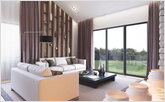 Дизайн интерьера гостиной с панорамным окном 