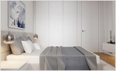 Render Оформление спальной комнаты в серых тонах 